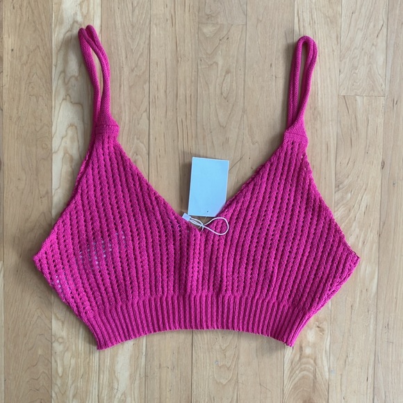 NEW Zara crochet knit crop top cotton pink Medium M - Picture 9 of 10